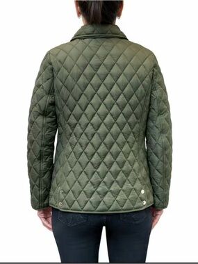 London Fog Olive Quilted Diamond-Pattern Puffer Jacket